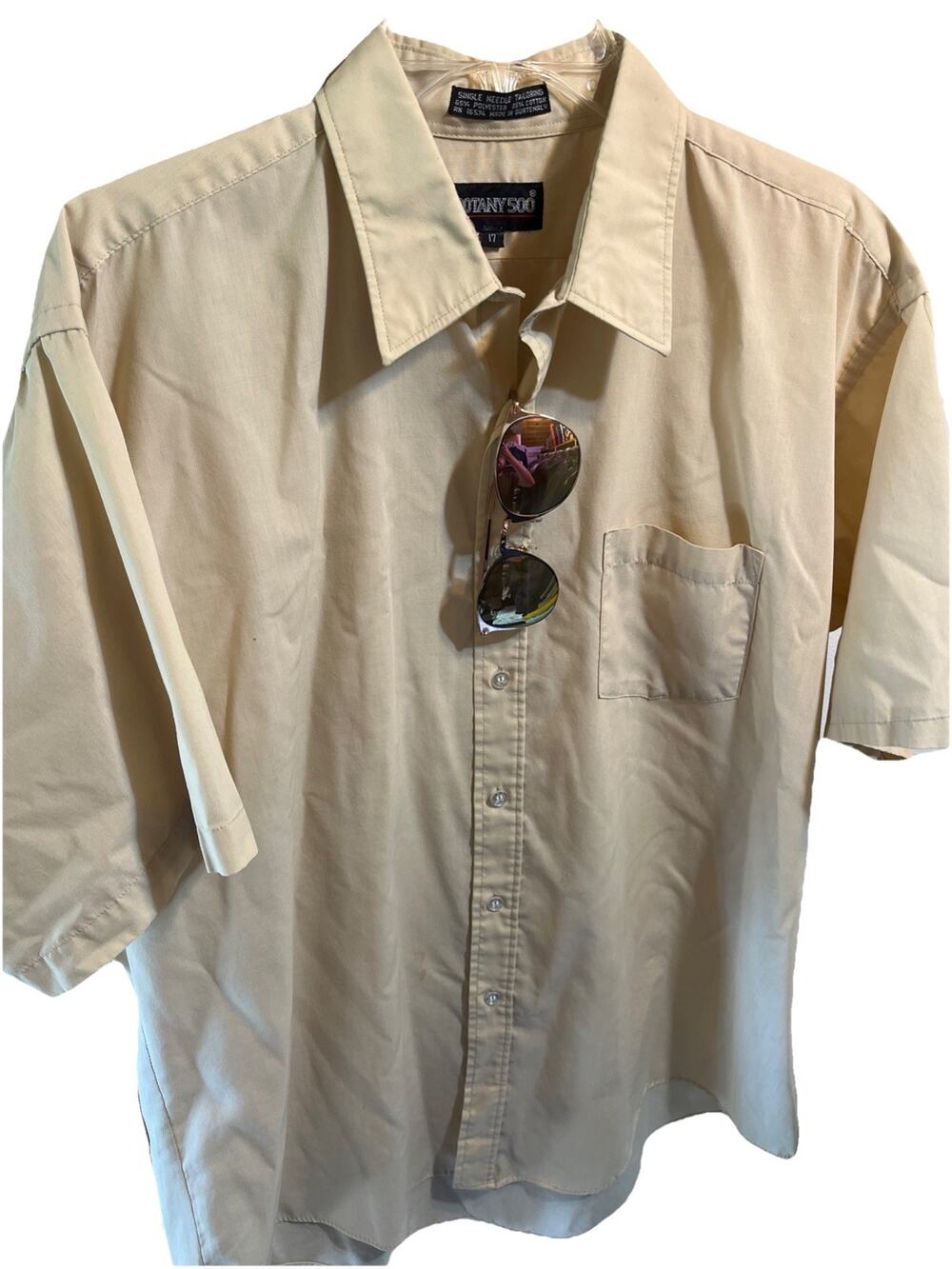 Vintage Botany 500 Mens Short Sleeve Dress Shirt Size 17 XL Brown Button Up